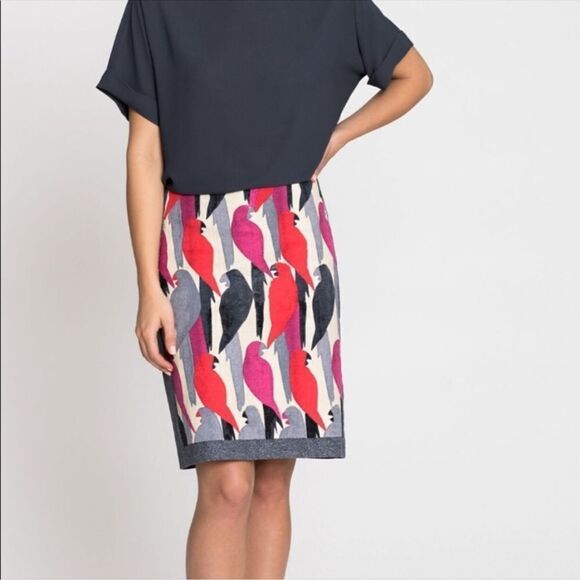 Nic + Zoe Parrot Print Cotton Blend Knee Length Pencil Skirt Size 4 - Picture 1 of 12